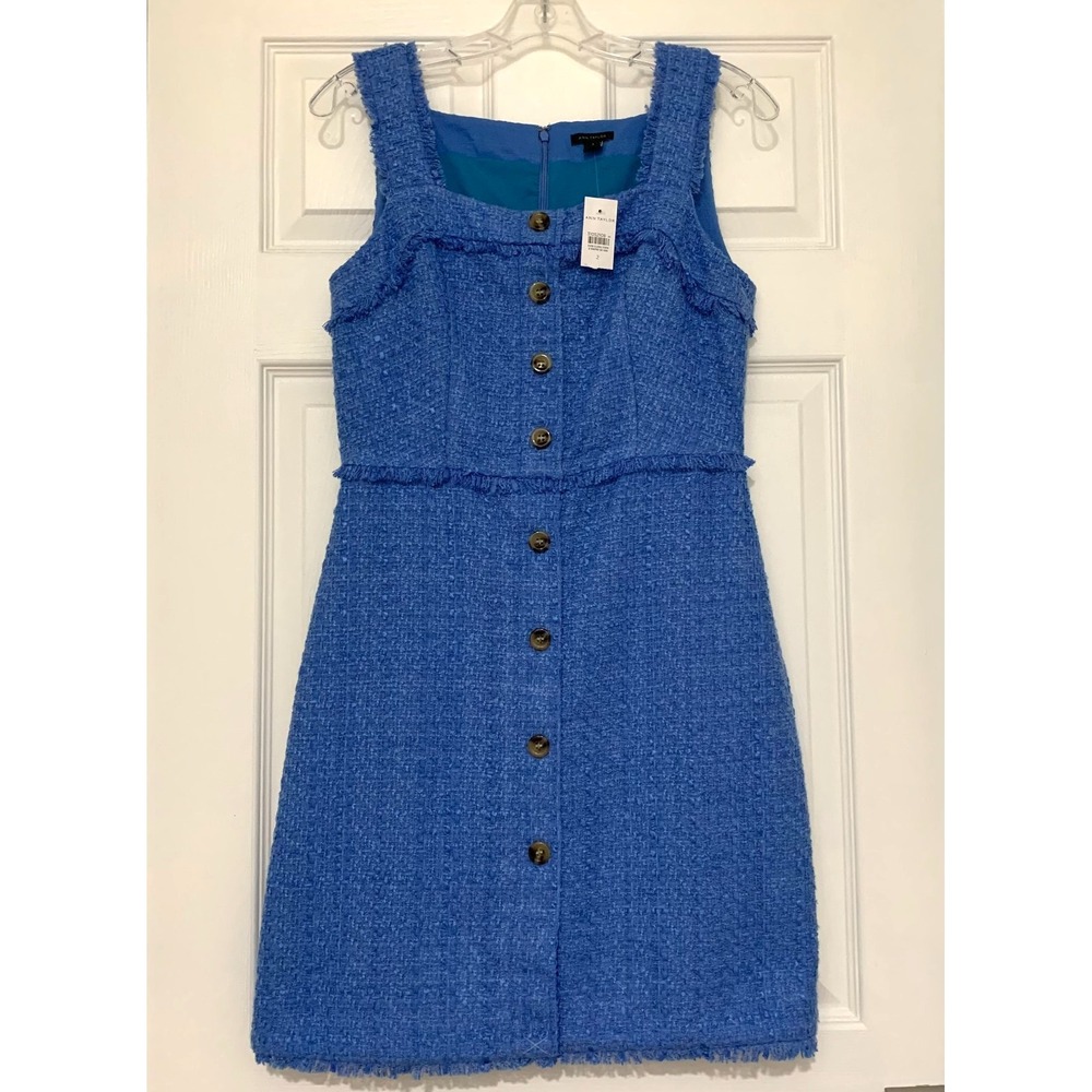 NWT Ann Taylor Fringe Tweed Faux Button Front Sheath Dress sz 2 Career